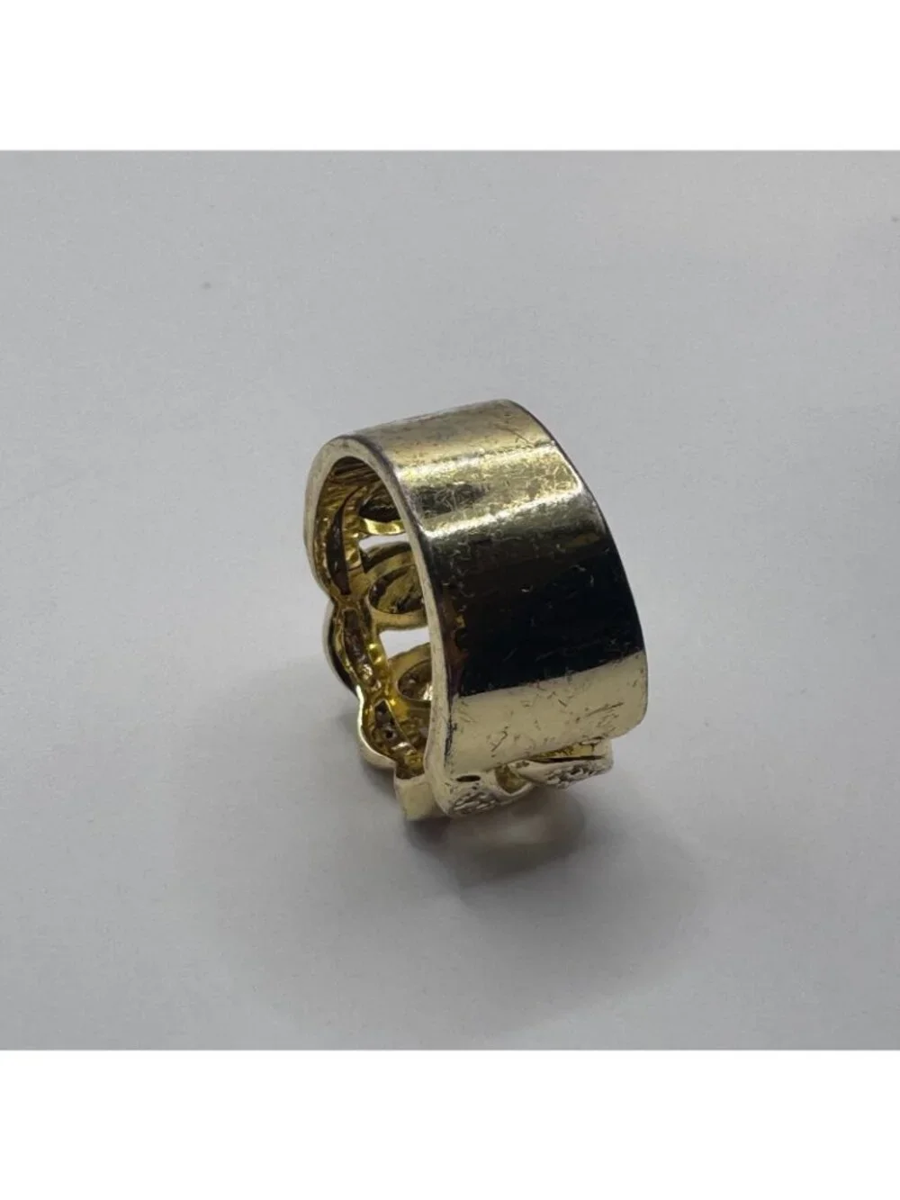 KING ICE Yellow Gold Plated Clear Cz Cuban Link Statement Pinky Ring Size 8